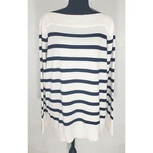 Chaps Women's 3X Off White Navy Striped Boat Neck Nautical Sweater